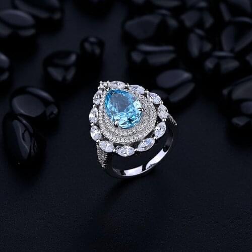 Luxury Design 925 Silver Plated Au750 Gold Water Drop Carbon Diamond Halo Rings for Women Personality Jewelry Wedding Ring Gift