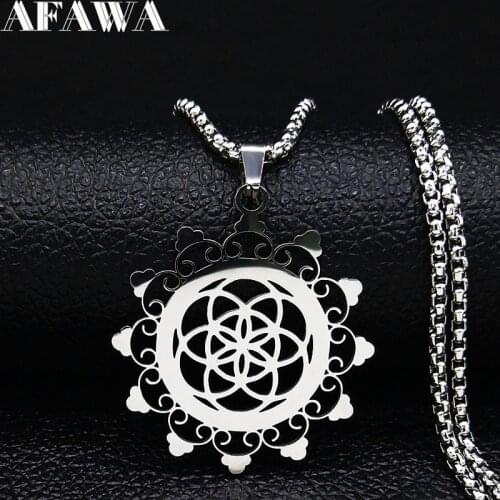 2021 Fashion Flower of Life Stainless Steel Statement Necklace Women Silver Color Chain Necklace Jewerly cadenas mujer N3058SS02