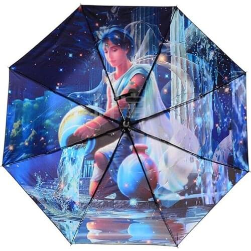 Twelve Constellation Art Painting Umbrella Women Men Sun Paraguas Windproof Fold Rain Umbrellas Outdoor Parasol For Kids Gifts
