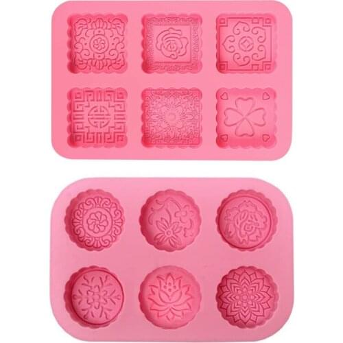 066E 6-Cavity 3D Round Square Silicone Mold Soap Cake Chocolate Making Mousse Mould