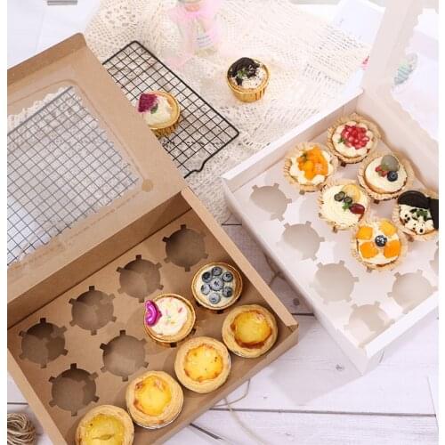 10pcs 12 Cavity Portable Cardboard Cupcake Gift Boxes and Packaging Cup Cake Box with Window Container Muffin Box with Insert