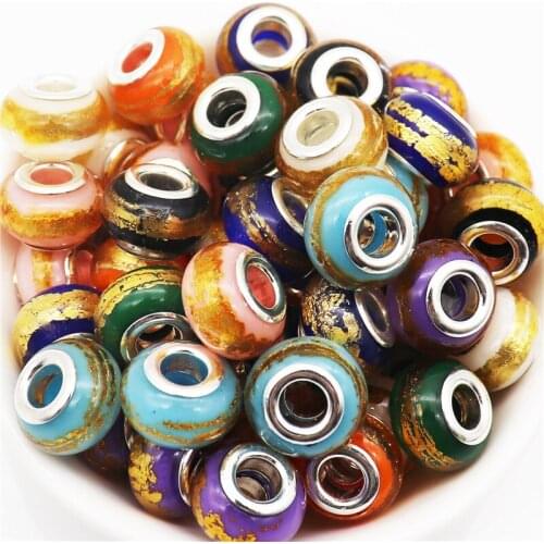 10Pcs Wholesale Lot Bulk Large Hole Color Glitter Beads Charms Fit Pandora Bracelet Bangle Chain Necklace for Jewelry Making Kit