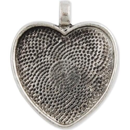 20Pcs Heart Shaped Cameo Cabochon Base Setting Pendant Antique Silver Alloy Blank Trays Necklace Pendant Jewelry Findings-C1658