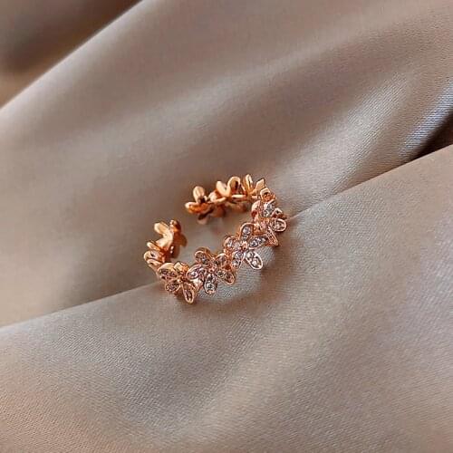 2020 Elegant Korean Elegant Cubic Zircon Flower Women Rings Open Adjustable Rings Fashion Jewelry Students Gifts