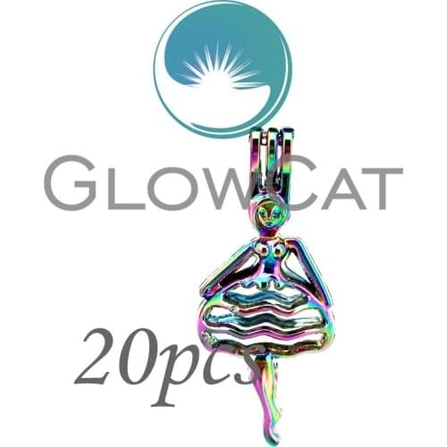 20x CC541 Rainbow Color Dance Girl Beads Cage Jewelry Making Essential Oil Diffuser Pearl Cage Locket Pendant