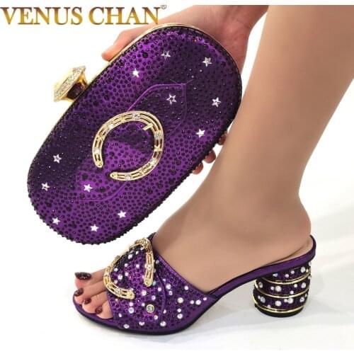 African 2021 Italian Design Lastest Decorated With Colorful Rhinestone and Metal Wedding Shoes and Bag Set in black Color