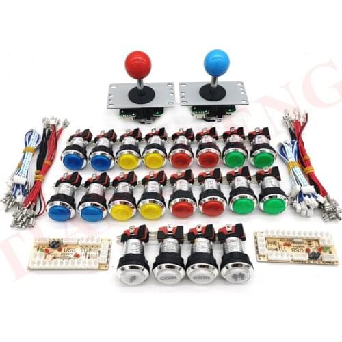 Zero Delay Arcade cabinet DIY kit for 5V LED chrome push button SANWA Joystick 1 & 2 player COIN button USB to PC / Raspberry Pi