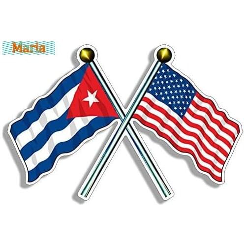 Car Sticker USA and Cuba Waving Flags on Poles Sticker (American Cuban) KK Vinyl Sunscreen Waterproof PVC JDM JEEP Deco Meterial