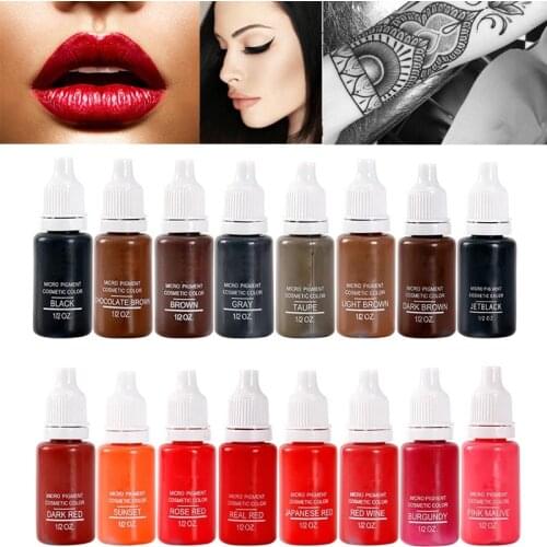 2Pcs 15ml/Bottle Pure Element Ink Traditional Professional Tattoo Ink Waterproof For Eyebrows Lips Eye Line Painting 23 Colors