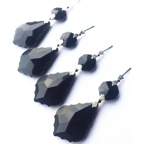 20pcs/lot Black Crystal Glass Octagon Beads With Crystal Maple Leaf For Out Door Christmas Tree Decoration, Chandelier Pendants