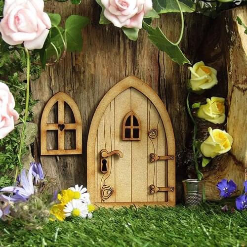 Wood Fairy Elf Door Craft Garden Decor Dollhouse Three-dimensional Assembly Kit
