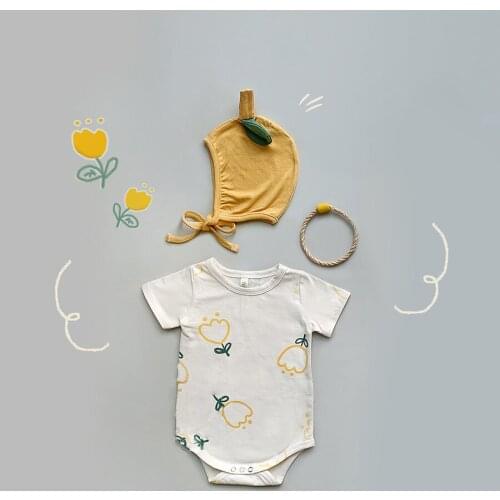 Newborn Baby Romper With Cute Hat Toddler Clothes Floral Summer Baby Boys Jumpsuit Cotton Newborn Girls Sleepwear Overalls