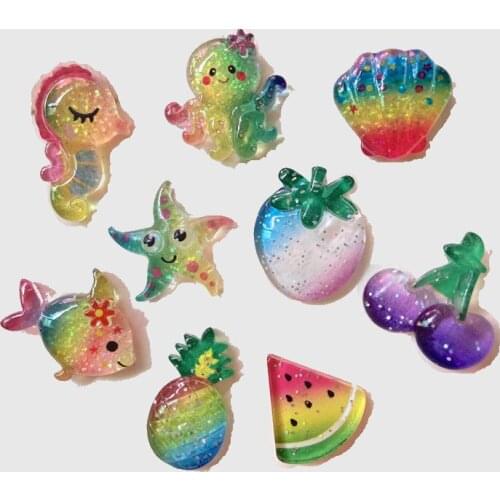 40Pcs Bling Fruit Cartoon Fishes Cabochon Scrapbook Headwear Bow Decor Jewelry Ring Making Hair Clips Embellishments Accessories