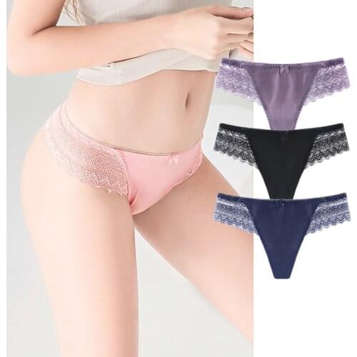 LEVAO Elegant Lace Cotton Women G-String Thong Panties Ice Silk T-Back Underwear Sexy Modis Underpants Ladies Tangas Lingerie