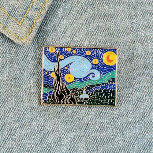 The Starry Night Enamel Pin Fashion Van Gogh Oil Painting Brooch Custom Bag Clothes Art Badge Jewelry Gifts for Friends Artist
