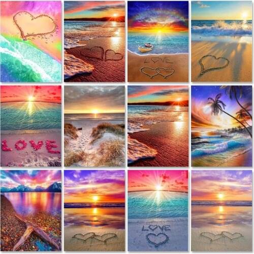Gatyztory Paint By Numbers For Adults Landscape Canvas Painting Colorful Seaside Coloring By Numbers Acrylic Paints Set Decors