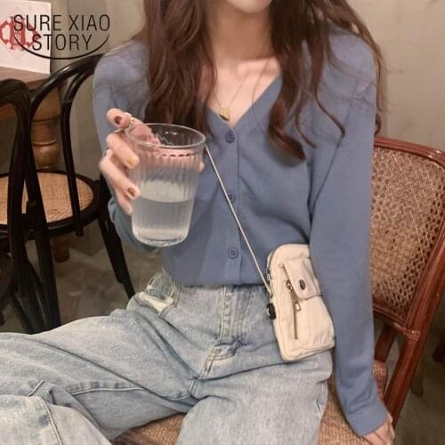 2020 Autumn New Casual V-neck Cardigan Women Sweater Knitted Tops Solid Fashion 5 Colors Female Loose Sweet Short Sweaters 11753