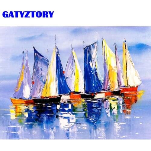 GATYZTORY Oil Painting Sailing Boat Drawing On Canvas HandPainted Art Gift DIY Pictures Seascape Kits Home Decoration 40x50cm