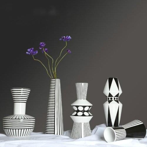 Nordic style Ceramic vase Decoration living room Flower arrangement accessories Simple Creative Black and white Flower vase