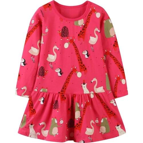 Jumping Meters Autumn Winter Baby Girls Animals Print Cotton Cute Childrens Clothes Hot Toddler Party Dresses
