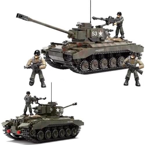 World War 2 America M26 Pershing Heavy Tank Building Blocks Military Model Soldier Army War Weapon Bricks Boy Kids Toys Gift