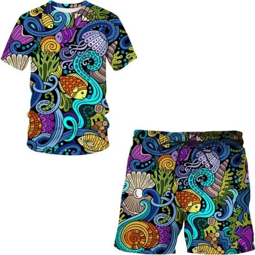 3D print Sea World Men/Women Shorts + T shirt Suit Sets Animal Casual Short Pants Beach kids board shorts New Summer swimwear