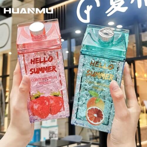 Creative Fashion Milk Bottle Summer Ice Cup Kawaii Plastic Water Bottle With Lid Outdoor Sports Men Women Students Drinking Cups
