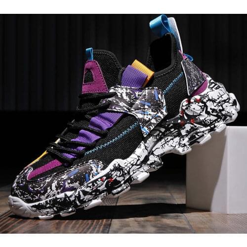 Colorful Casual Mens Sneakers Graffiti Designer Sneakers Men Platform Shoes Mesh Knitting Breathable Outdoor Trainers For Male