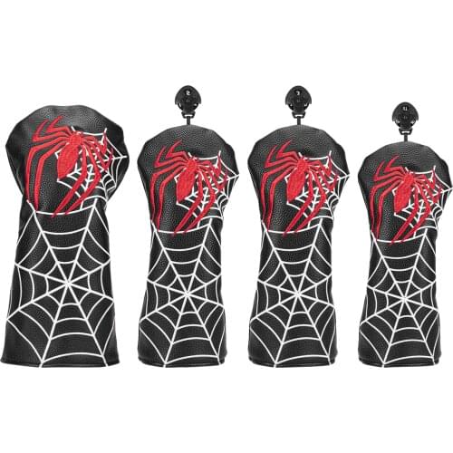 Golf Club Head Cover Spider Embroidery #1 #3 #5 UT Woods PU Leather Headcovers for Driver Fairway Hybrid, Dustproof Protection
