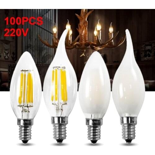 100PCS LED Filament Candle Light Bulb E14 E27 110V 120V 4W 6W C35 C35L Edison Bulb Retro Antique Vintage Lampada Led Lamp