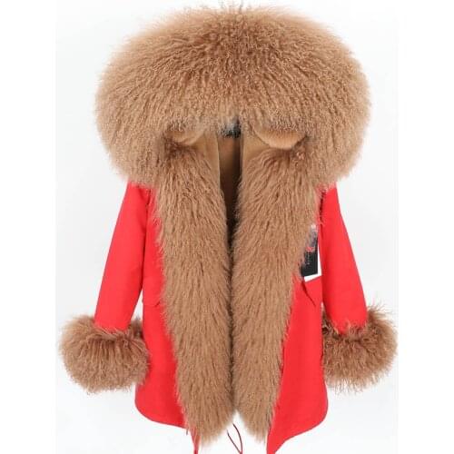MAOMAOKONGWinter Jacket Women Real Fur Coat Long Parka Natural Mongolia Sheep Fur Collar Real Fur Womens jacket Womens coat