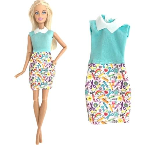 NK 1 Set Blue Skrit Fashion Outfit Cute Pattern Dress For 1/6 Doll Handmade Outfit for Barbie Doll Accessories Skirt Toys