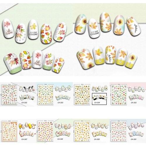Cartoon 2021 New Fall Yellow Gold Adhesive Nail Art Sticker Nail Slider Decals Autumn Maple Leaves Series Manicure Wraps