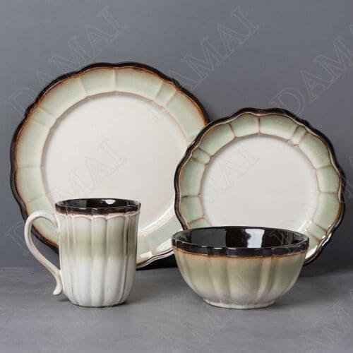 Painted Ceramic Plate Sets Retro Decorative Plates and Bowls Relief Western Steak Dishes European Home Kitchen Tableware