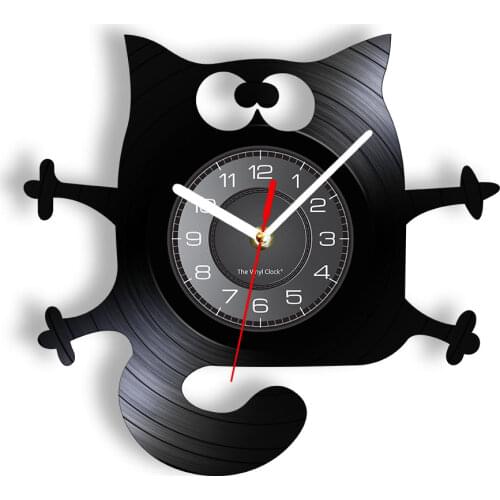 Cat Meow Wall Clock Funny Black Cat Home Decor Modern Vinyl Record Wall Clock Kitten Decorative Clock Gift For Kitty Cat Lovers