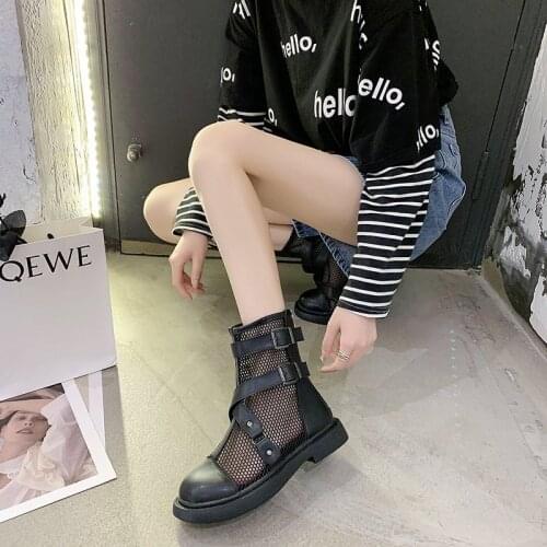 2020 summer new versatile thin breathable hollow sandals personalized Martin boots womens fashion mesh low-heeled shoes X377