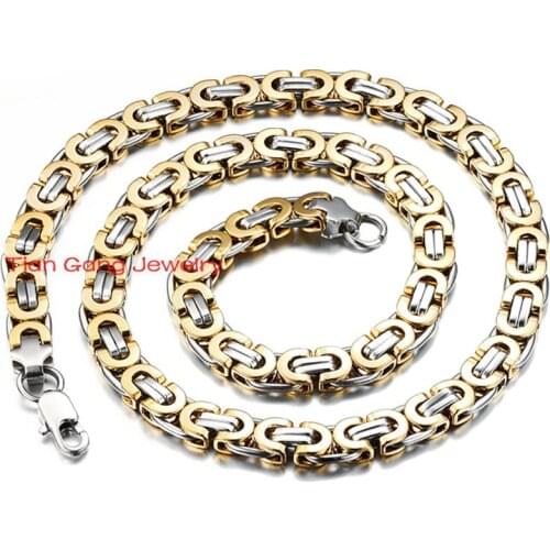 New Stylish Men Necklace,High Quality Gold Silver Color Stainless Steel Necklace Byzantine Box Link Chain Necklace Jewelry