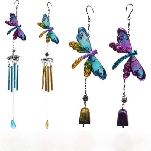 New creative dragonfly wind chime metal glass painted exquisite crafts ornaments home pendant decoration