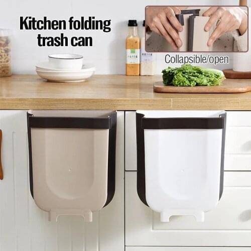 New Kitchen Folding Waste Bins Dustbin Bathroom Foldable Car Door Wall Mounted Trash Can Toilet Waste Storage Bucket