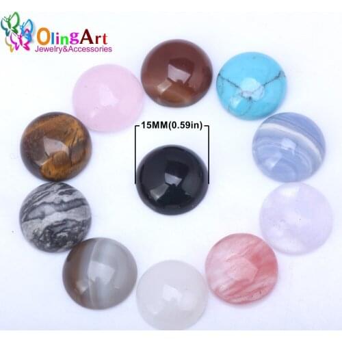 OlingArt 15mm 6pcs / lot Semi-precious stones ring semi-circular flat Random mixed color DIY jewelry making