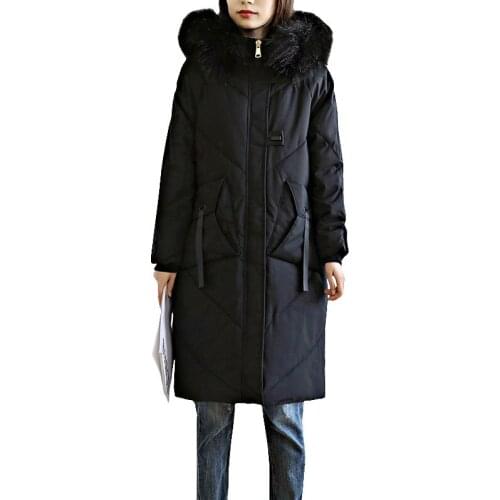 New Women Thick Warm Winter Overcoat 6XL Plus size Loose Casual Coats Medium-length Down Cotton Fur collar Hooded Jacket OK766