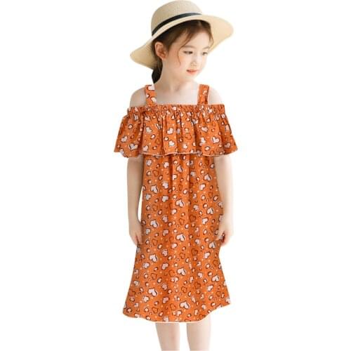 Ruffle Off Shoulder Dress Toddler Kids Baby Girls Summer Dress Floral Tie-dye Printing Casual Dresses For Girl Clothing Children