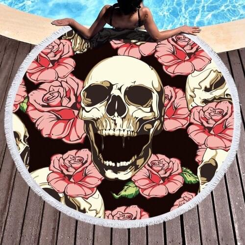Microfiber Large Bath Towel for Beach Thick 150cm Round Sugar Skull Printed Beach Towel Quick Compressed Towel Tapestry Yoga Mat