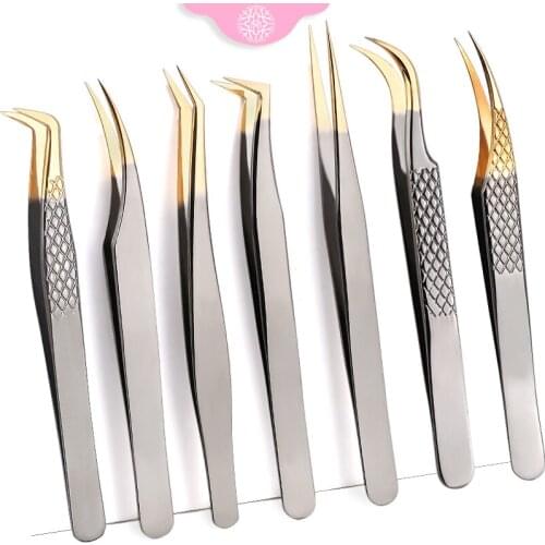 Makeup Professional Eyelash Tweezers Black-Gold Stainless Eyebrow Tweezer 3D Eyelash Extension Grafting Makeup Tools Accessories