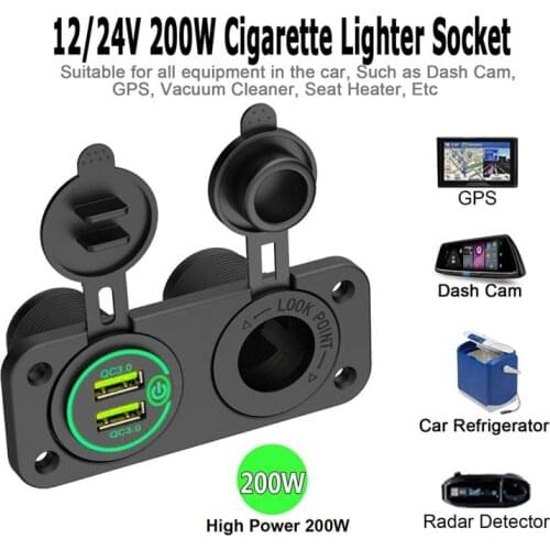 QC 3.0 Dual USB Car Charger C-Igarette Lighter Socket 12V Fast Charger with Contact Switch for Boat Motorcycle Truck