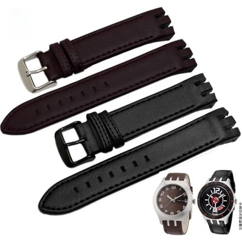 Cowhide Leather Watch Band for Swatch Yts401 402 403g Mens Outer Arc Concave Interface 20mm Watch Strap