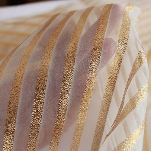 Gold Glitter Flocking Stripes Organza Fabric Dress Making 150x50cm - Sold By The Half Meter