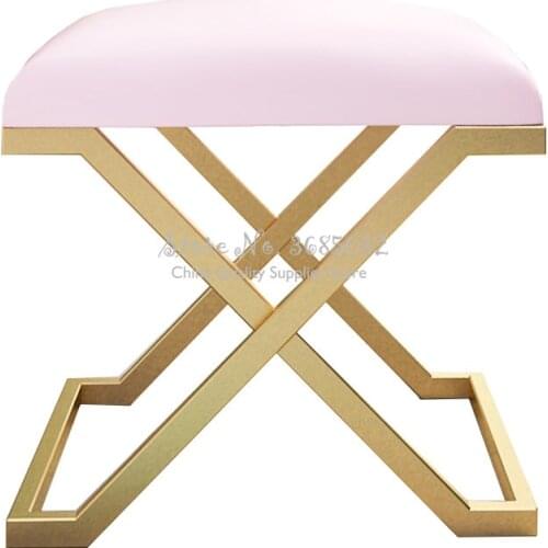 Nordic Change Shoe Bench Bedroom Golden Leg Stool Clothing Shop Small Sofa Chairs Pink Sturdy Dressing Stools 45*45cm