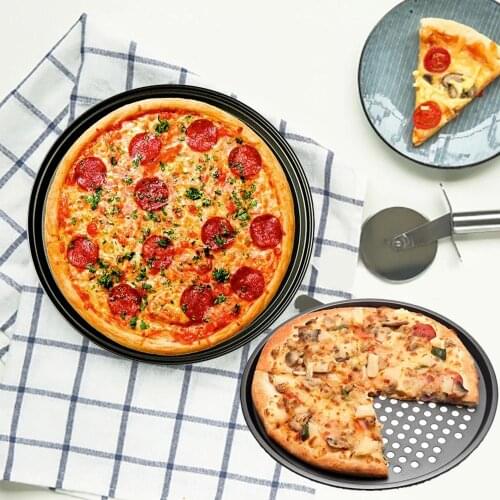 Non-stick Pizza Pan Carbon Steel Pizza Baking Pan 24.5/26/28/32cm Mould Bakeware Mesh Tray Round Baking Plate Baking Tool