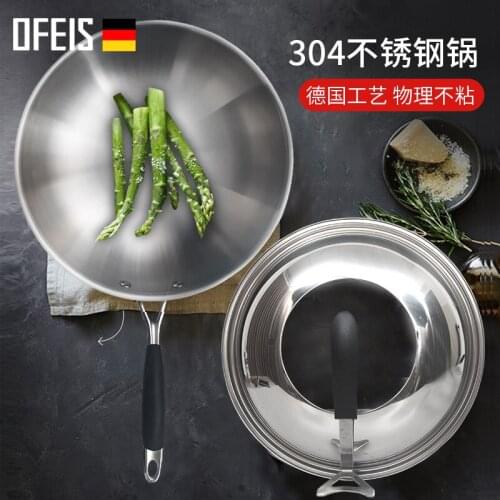 OFEIS 304 Stainless Steel Uncoated Frying Pan 32cm Universal Frying Pan Wok Pans Non Stick Pan